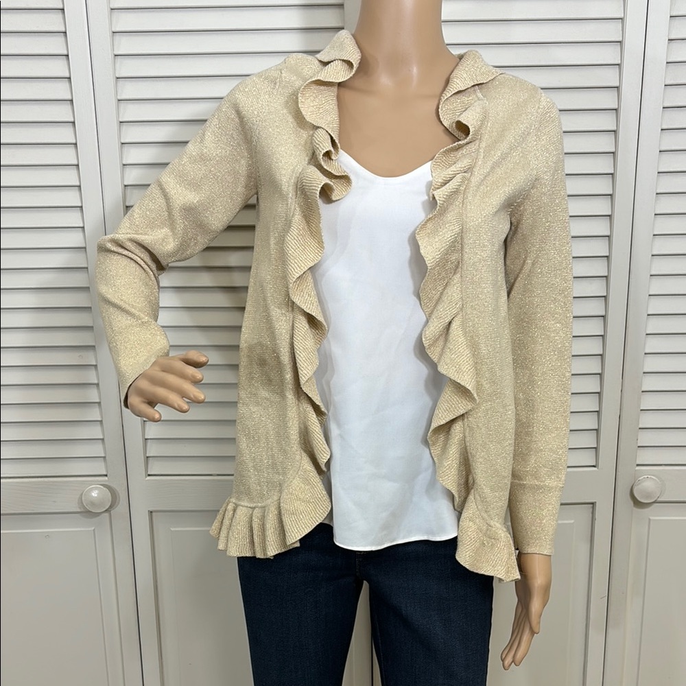 Lilly Pulitzer Metallic Gold Ruffle Cardigan Sweater XL
